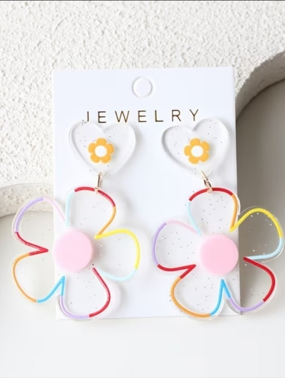 Fun Multicolor Daisy Acrylic Drop Earrings - NEW